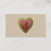 Viktorianische Rose Herz und gestreifte Leinen Visitenkarte (Rückseite)