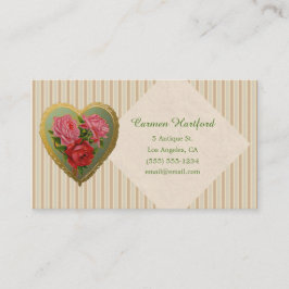 Viktorianische Rose Herz und gestreifte Leinen Visitenkarte