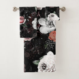 Viktorianische Rose in Rosa, Koralle, Weiß und Sch Badhandtuch Set