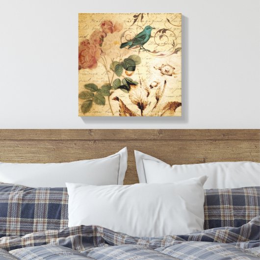 Viktorianische Rose Paris Scripts, französischer V Leinwanddruck (Insitu (Schlafzimmer))