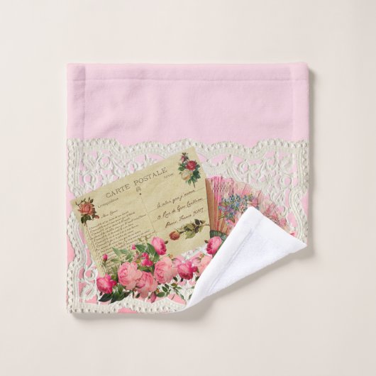 Viktorianische Rose, Postkarte und antiker Lüfter Badhandtuch Set (Waschlappen)