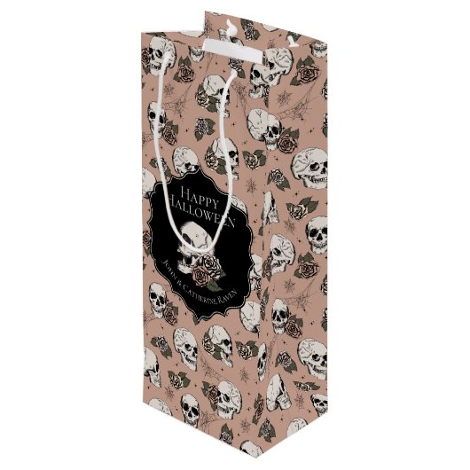Viktorianische Rose Rosa Bläschen Halloween Geschenktüte Für Weinflaschen (Rückseite Schrägansicht)