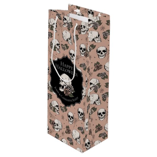 Viktorianische Rose Rosa Bläschen Halloween Geschenktüte Für Weinflaschen (Vorderseite Schrägansicht)