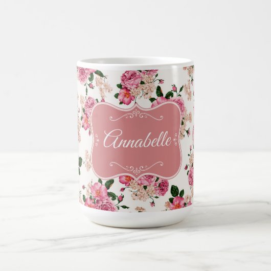 Viktorianische Rose rosa {ersonalisieren} Kaffeetasse (Mittel)