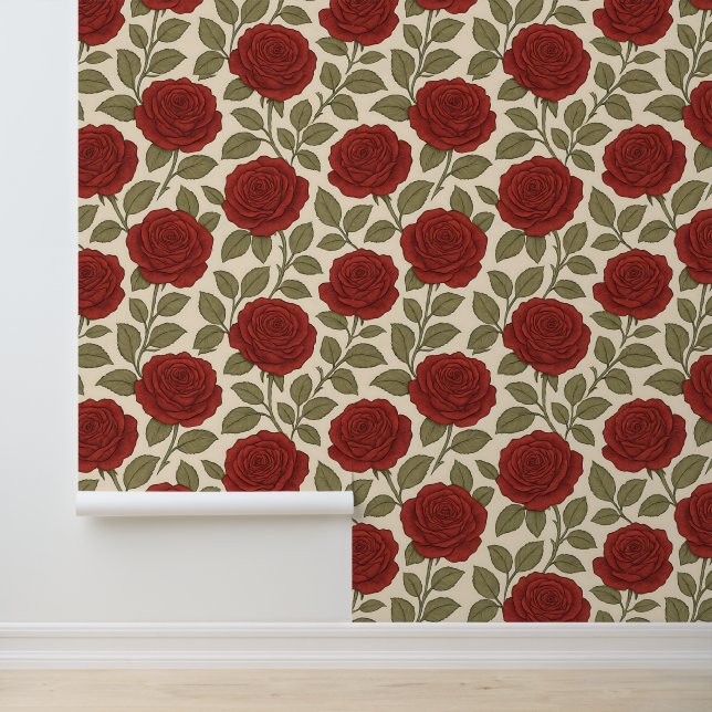 Viktorianische Rose Rote Flora Tapete (Anwendung)