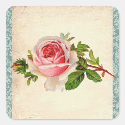 Viktorianische Rose und Damast Quadratischer Aufkleber (Vorderseite)