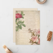 Viktorianische Rose und Text Ephemera Mitteilungskarte (Vorderseite/Rückseite Beispiel)