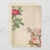 Viktorianische Rose und Text Ephemera Mitteilungskarte (Vorne/Hinten)