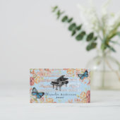 Viktorianische Rose Vintag Piano Blue Business Car Visitenkarte (Stehend Vorderseite)