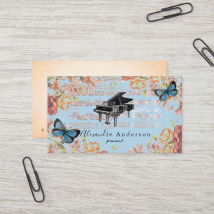 Viktorianische Rose Vintage-Piano Blaue Visitenkar Visitenkarte