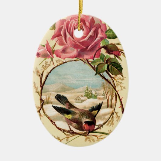 Viktorianische Rosenstraße und Vogelornament Keramikornament (Vorne)