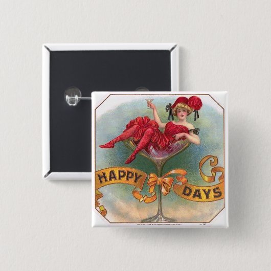 Viktorianische Rote Champagnerfrau Happy Button (Vorne & Hinten)