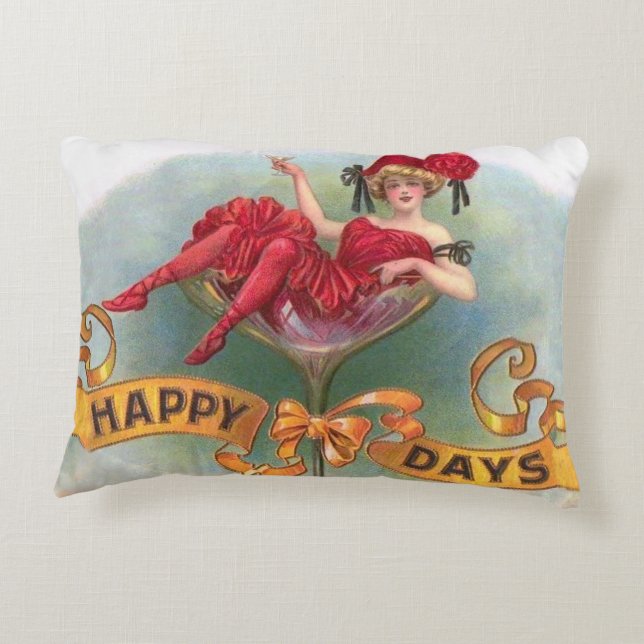 Viktorianische Rote Champagnerfrau Happy Dekokissen (Rückseite)