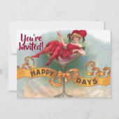 Viktorianische Rote Champagnerfrau Happy Einladung (Vorderseite)