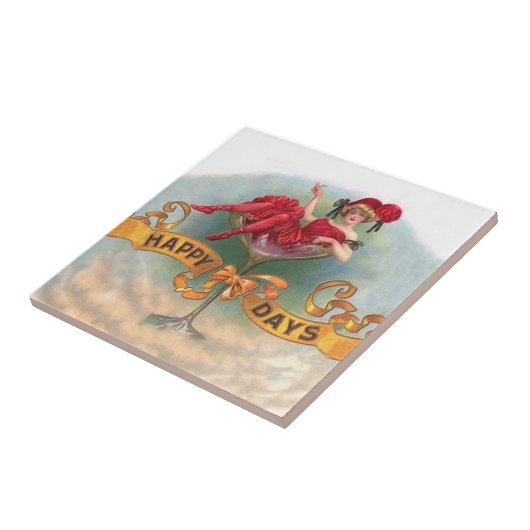 Viktorianische Rote Champagnerfrau Happy Fliese (Seite)