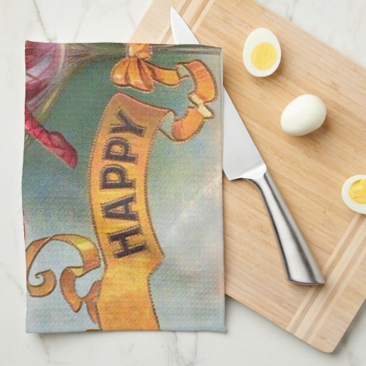 Viktorianische Rote Champagnerfrau Happy Geschirrtuch (Viertel Falte)