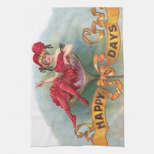 Viktorianische Rote Champagnerfrau Happy Geschirrtuch (Vertikal)