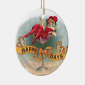 Viktorianische Rote Champagnerfrau Happy Keramik Ornament (Rechts)