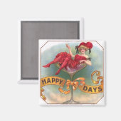 Viktorianische Rote Champagnerfrau Happy Magnet (Vorderseite/Rückseite)