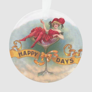 Viktorianische Rote Champagnerfrau Happy Ornament