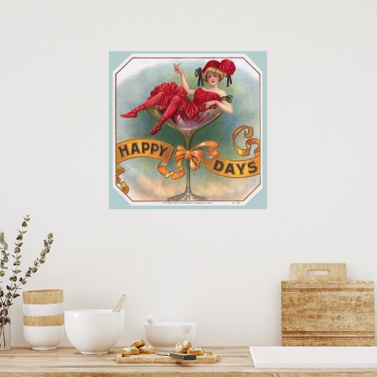 Viktorianische Rote Champagnerfrau Happy Poster (Küche)