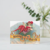 Viktorianische Rote Champagnerfrau Happy Postkarte (Stehend Vorderseite)