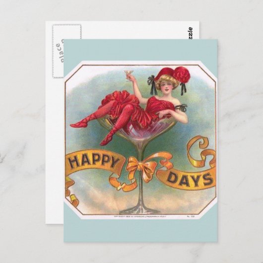 Viktorianische Rote Champagnerfrau Happy Postkarte (Vorne/Hinten)