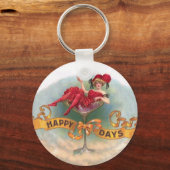 Viktorianische Rote Champagnerfrau Happy Schlüsselanhänger (Vorderseite)