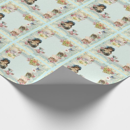 Viktorianische Rote Rose Französisches Drehbuch Ro Geschenkpapier (Ecke)