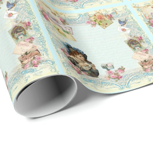 Viktorianische Rote Rose Französisches Drehbuch Ro Geschenkpapier (Rolleneckpunkt)