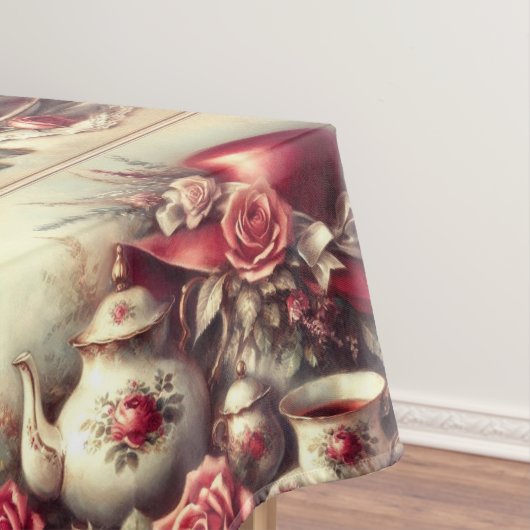Viktorianische Rote Rose Hut und Teeklappen Tischdecke (Beispiel)