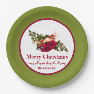 Viktorianische Rote Rose Swagger-Merry Weihnachtsd Pappteller