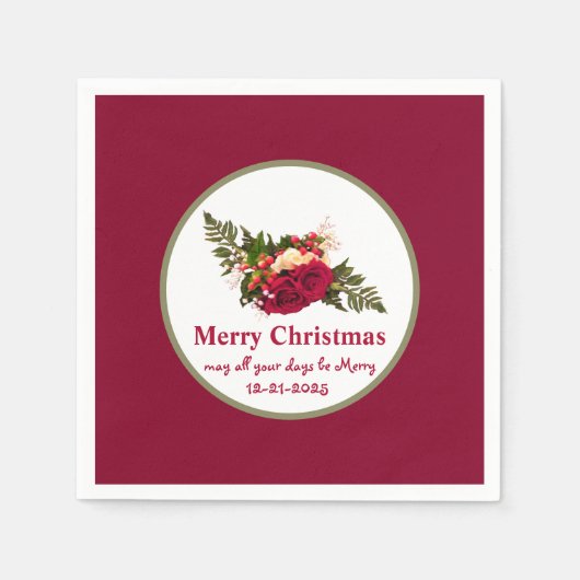 Viktorianische Rote Rose Swagger-Merry Weihnachtsd Serviette (Vorderseite)