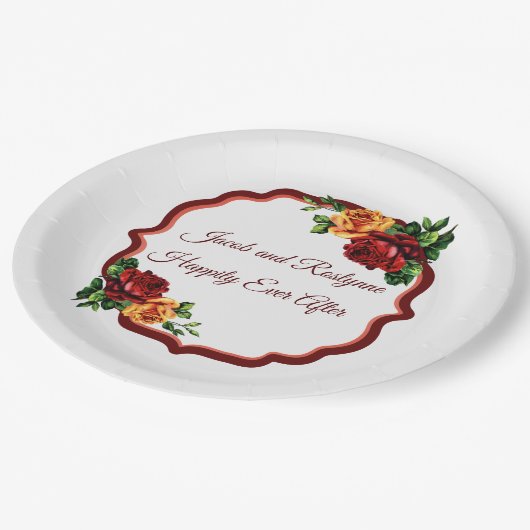 Viktorianische Rote und Gelbe Rosen Pappteller (Schrägansicht)