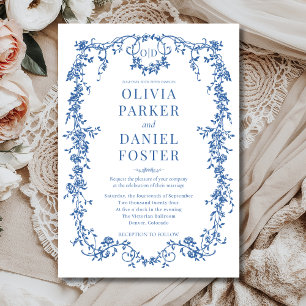 Viktorianische Royal Blue Wedding Monogram Einladung