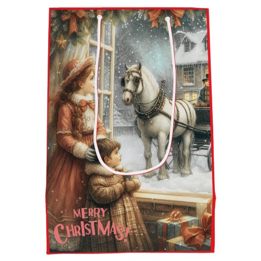 Viktorianische rustikale Weihnachtskarte Mittlere Geschenktüte (Rückseite)