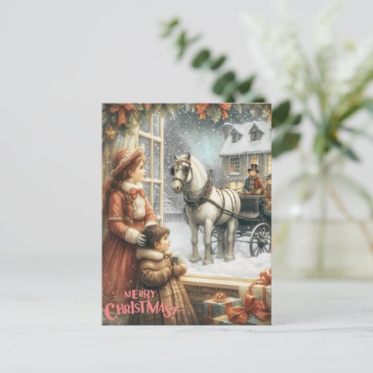 Viktorianische rustikale Weihnachtskarte Postkarte (Stehend Vorderseite)