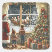 Viktorianische rustikale Weihnachtskarte Quadratischer Aufkleber (Vorderseite)