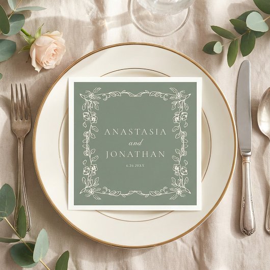 Viktorianische Salbeigrüne Hochzeit Serviette