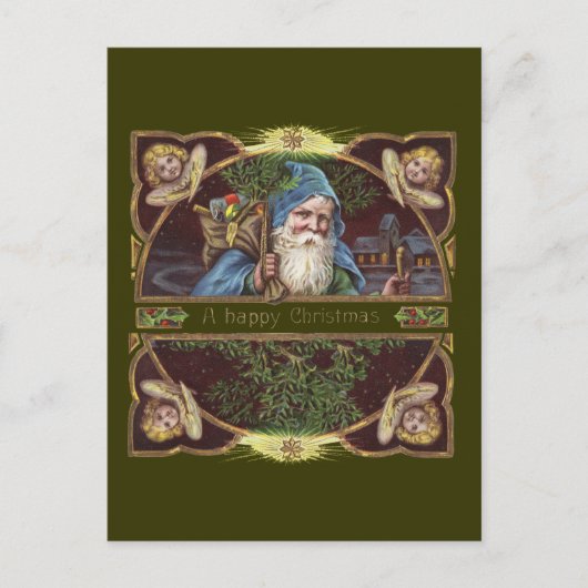 Viktorianische Santa Angels Weihnachtsantike Feiertagspostkarte (Vorderseite)