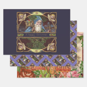Viktorianische Santa Angels Weihnachtsantike Geschenkpapier Set
