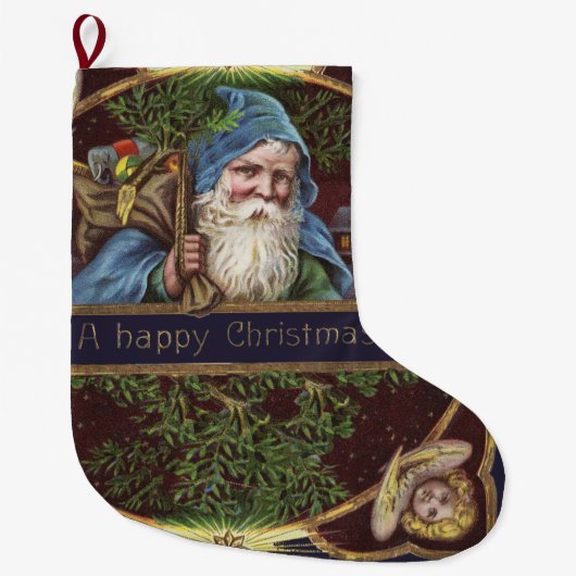 Viktorianische Santa Angels Weihnachtsantike Großer Weihnachtsstrumpf (Vorderseite)