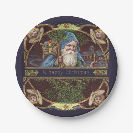 Viktorianische Santa Angels Weihnachtsantike Pappteller (Vorderseite)