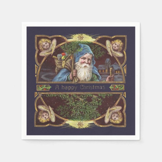 Viktorianische Santa Angels Weihnachtsantike Serviette (Vorderseite)