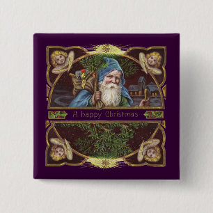 Viktorianische Santa Engel Blaue Weihnachten Vinta Button