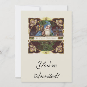 Viktorianische Santa Engel Blaue Weihnachten Vinta Einladung