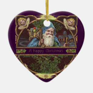 Viktorianische Santa Engel Blaue Weihnachten Vinta Keramikornament
