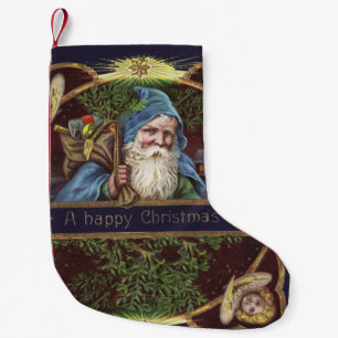 Viktorianische Santa Engel Blaue Weihnachten Vinta Kleiner Weihnachtsstrumpf