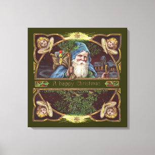 Viktorianische Santa Engel Blaue Weihnachten Vinta Leinwanddruck