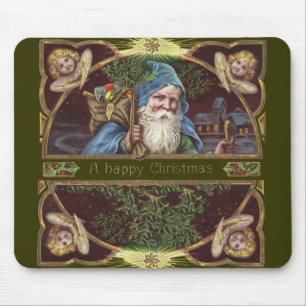 Viktorianische Santa Engel Blaue Weihnachten Vinta Mousepad